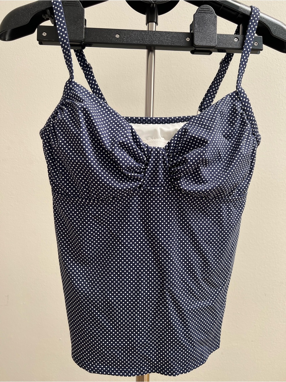 Lands’ End Women’s 10 Navy White Polka Dot Underwire Tankini Swimsuit Top